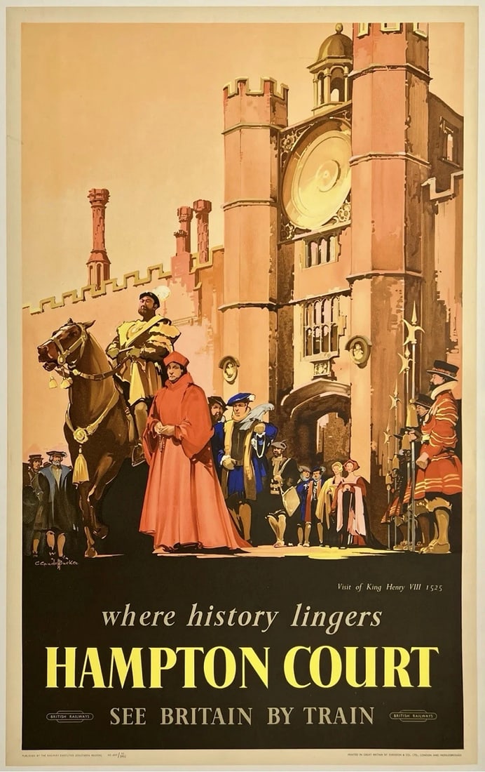 Original Vintage Poster HAMPTON COURT BRITAIN BY TRAIN British Rail Travel LINEN (1 of 5)