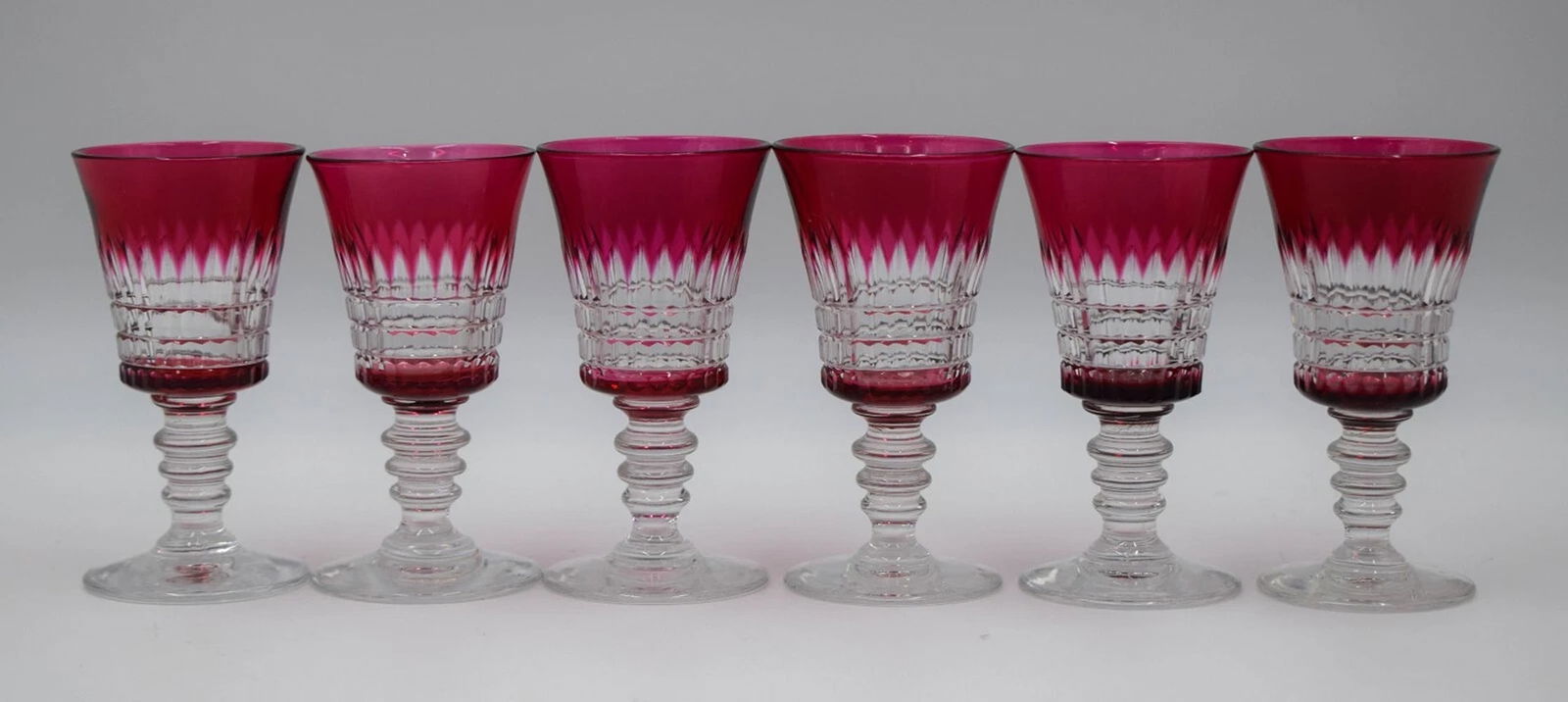 6 Val Saint Lambert Dorflinger Renaissance Cranberry Cut to Clear Cordials (1 of 9)