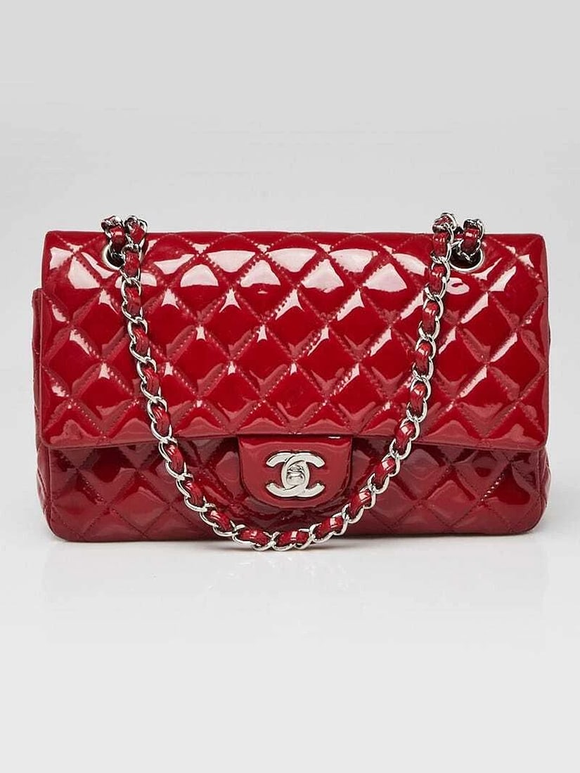 Chanel Red Quilted Patent Leather Classic Medium Double Flap Bag (1 of 11)