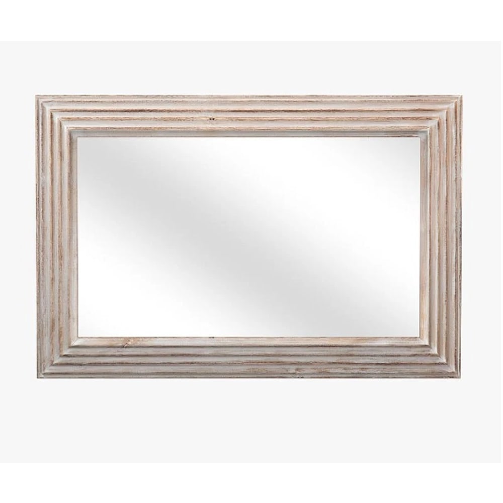 Large Pottery Barn Wall Mirror Whitewashed Mango Wood Farmhouse Coastal Decor (1 of 10)