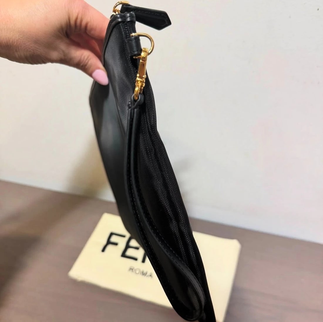 Fendi Mesh Pouch Black Leather w/duster - 5