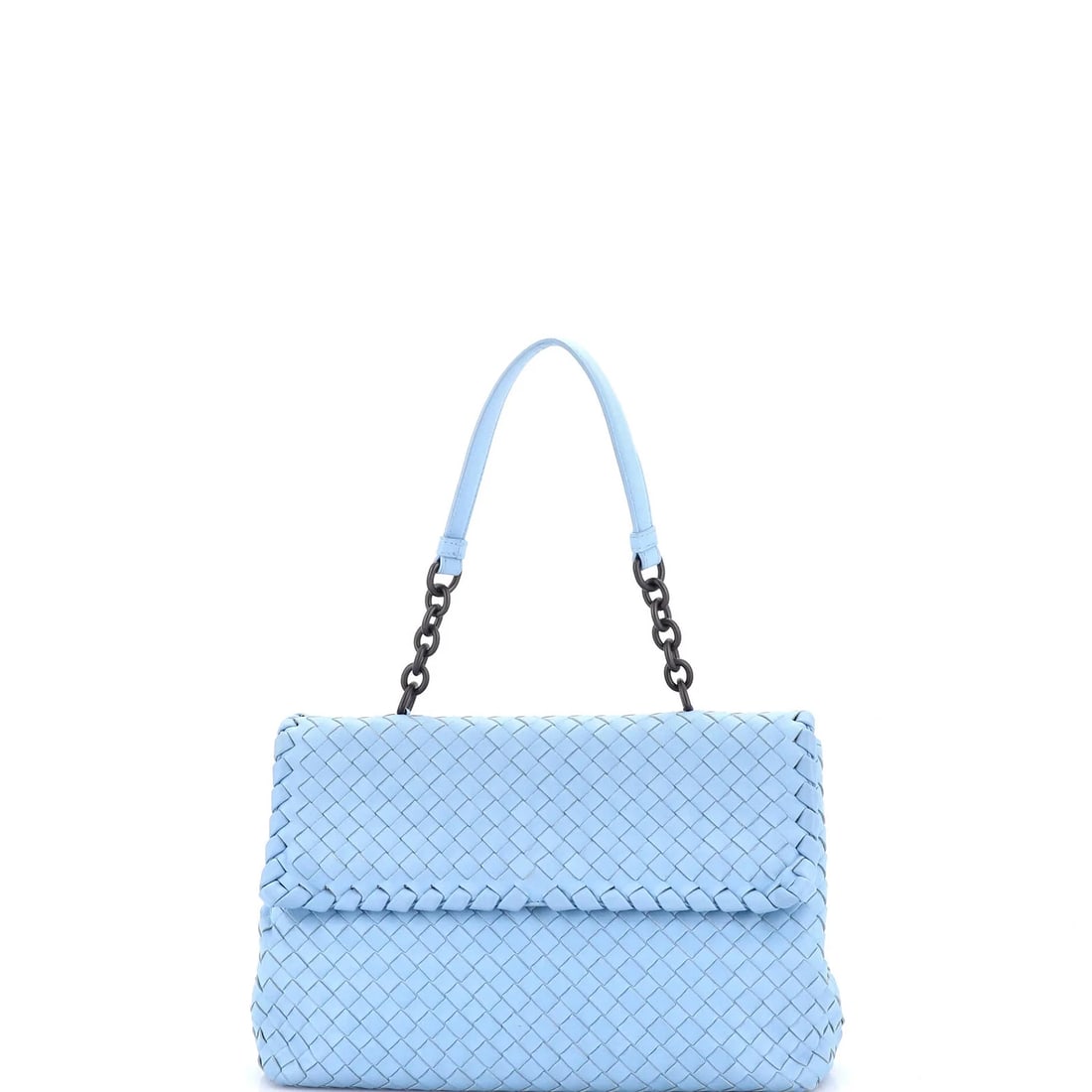 Bottega Veneta Olimpia Shoulder Bag Intrecciato Nappa Small: Condition: Pre-owned - Good,Brand: Bottega Veneta,Exterior Material: Leather,Style: Shoulder Bags,Exterior Color: Blue,Department: Women,Size: Small,Accessories: Mirror, Dust BagEstimated Retail