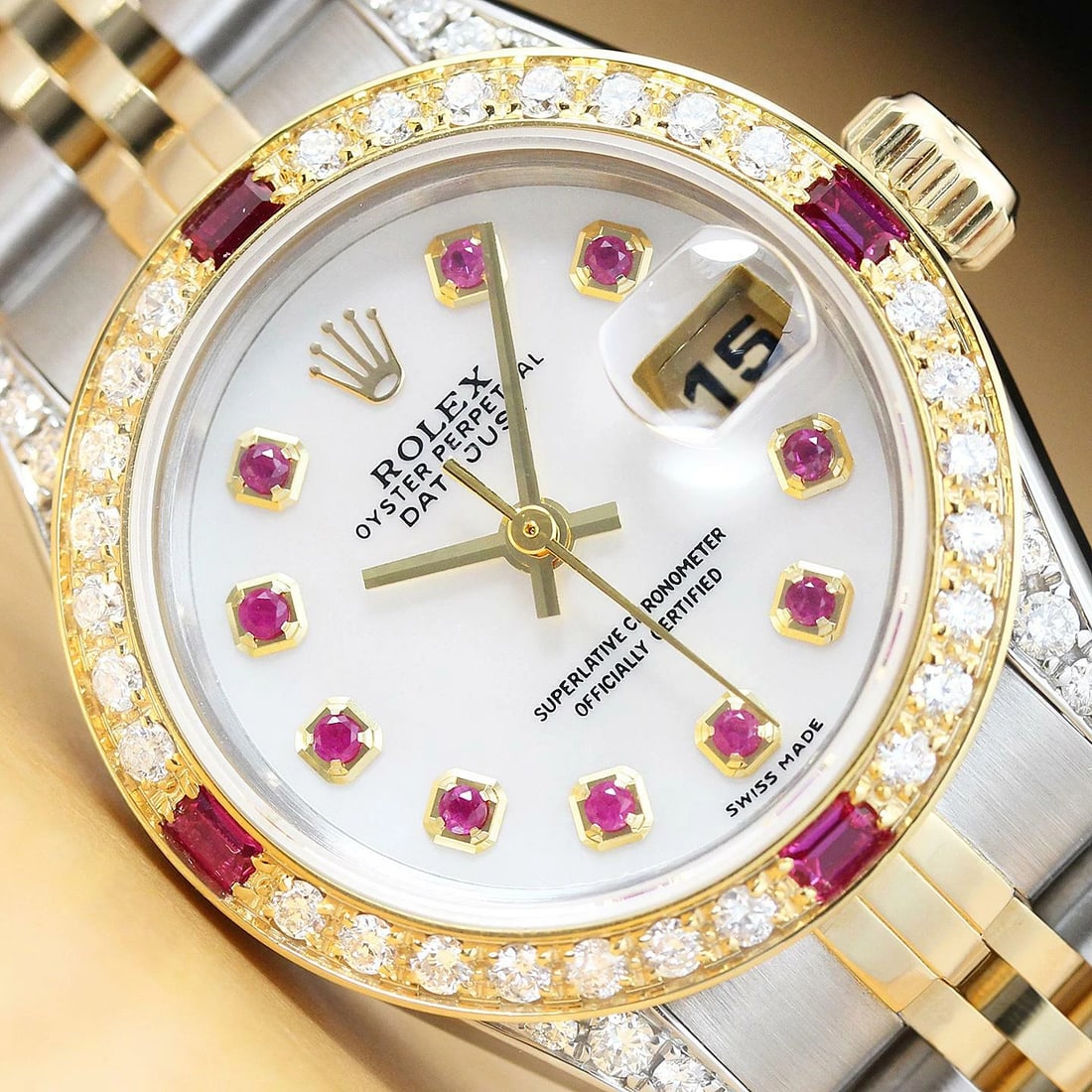 LADIES ROLEX DATEJUST 69173 MOTHER OF PEARL RUBY 18K GOLD STEEL QUICKSET WATCH (1 of 9)