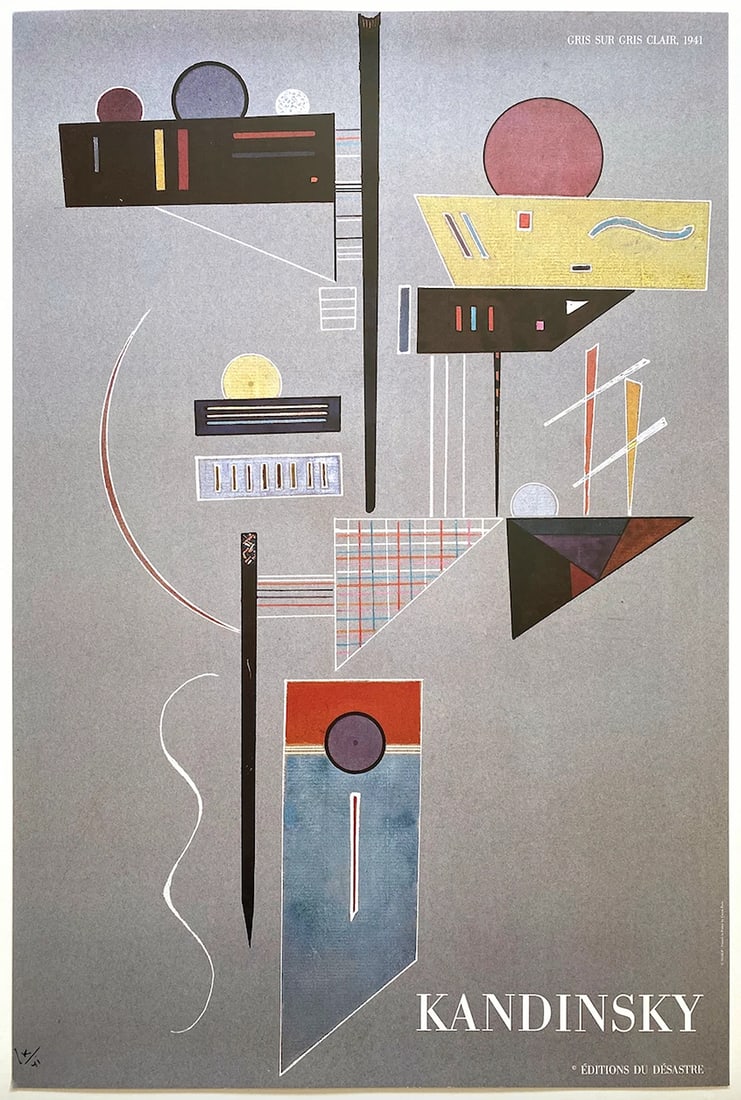 WASSILY KANDINSKY RARE 1980 LITHOGRAPH PRINT FRENCH POSTER "GRIS SUR GRIS" 1941 (1 of 8)