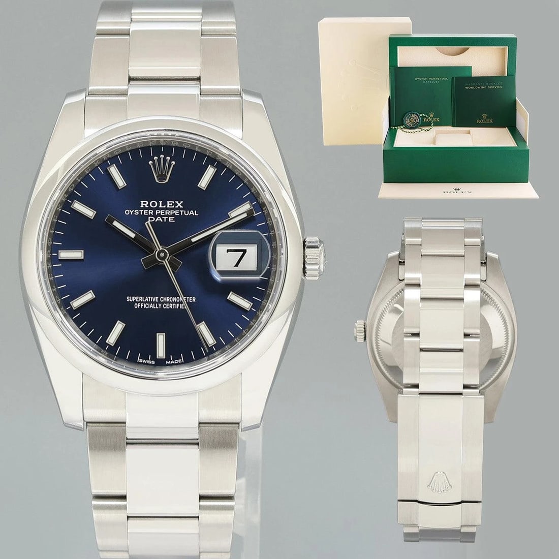 MINT Rolex Oyster 115200 Blue Stick Oyster Perpetual Date 34mm Watch Box: Condition: Pre-owned - Excellent,Brand: Rolex,Department: Men,Type: Wristwatch,Country of Origin: SwitzerlandBrandRolex (Guaranteed Authentic)Model Oyster PerpetualReference