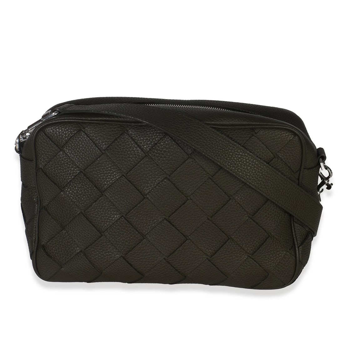 Bottega Veneta Kaki Grained Leather Medium Intrecciato Camera Bag: Condition: Pre-owned - Good,Country of Origin: Italy,Dimensions: 11.5 x 7.25 x 3.25,Handbag Accessories: Retail Tag,Bag Width: 11.5 in,Bag Depth: 3.25 in,Bag Height: 7.25 in,Department: Unisex,Style: