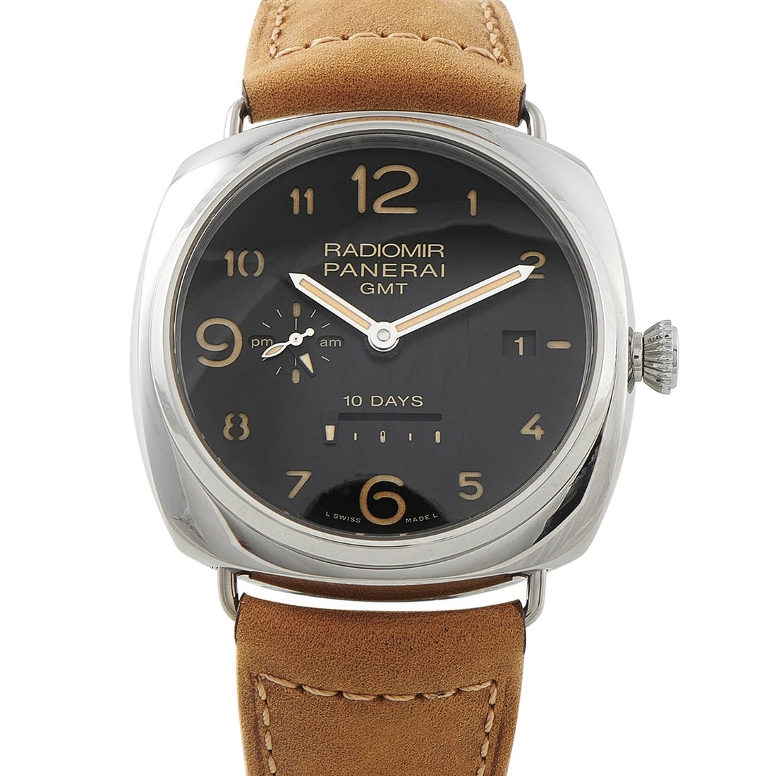 Officine Panerai Radiomir 10 Days GMT Automatic Steel Watch pam00479: Condition: Pre-owned - Good: This item has been gently used but is in good condition. It might have a few signs of wear, like light scratches or tarnishing. All imperfections should be shown and descr