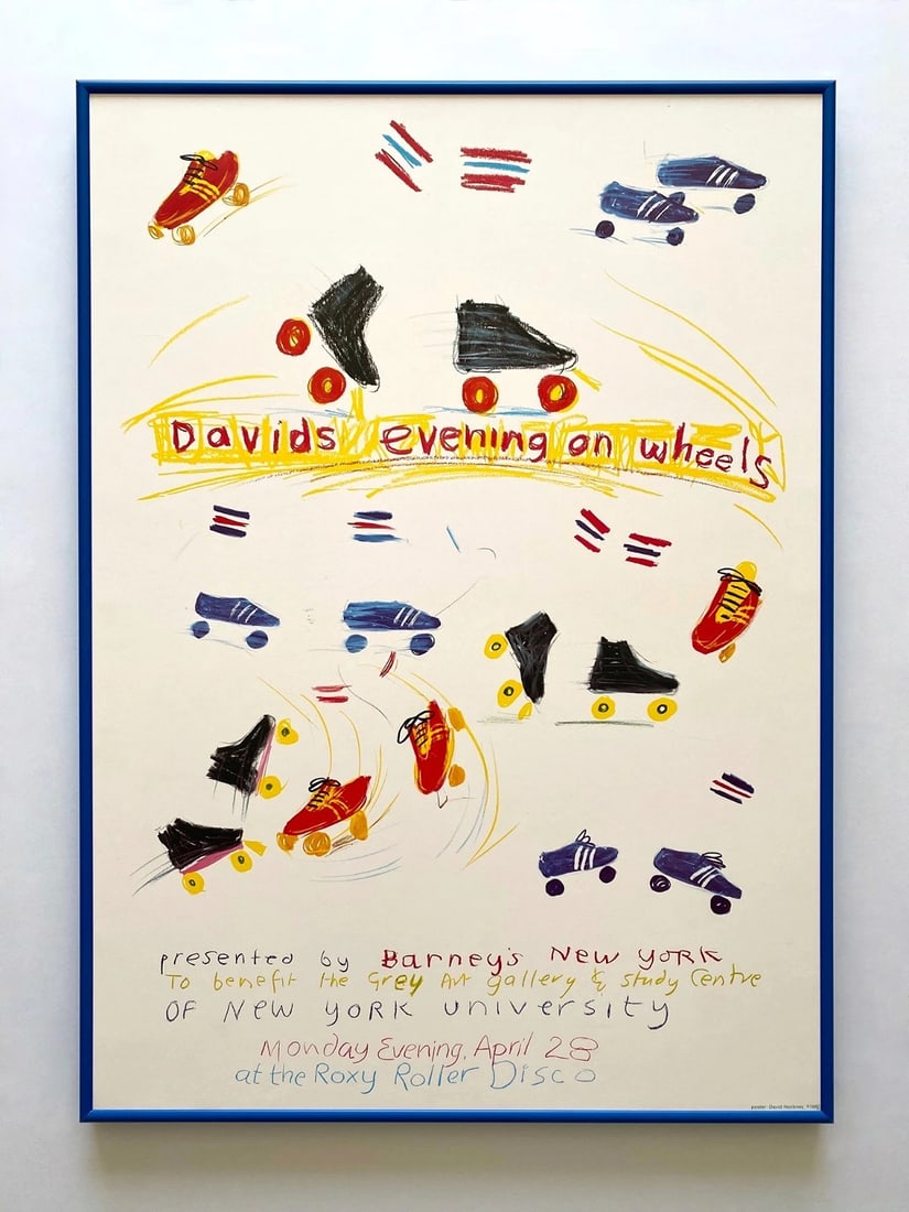 DAVID HOCKNEY RARE 1980 BARNEYS NEW YORK ROXY ROLLER DISCO FRAMED POP ART POSTER (1 of 15)