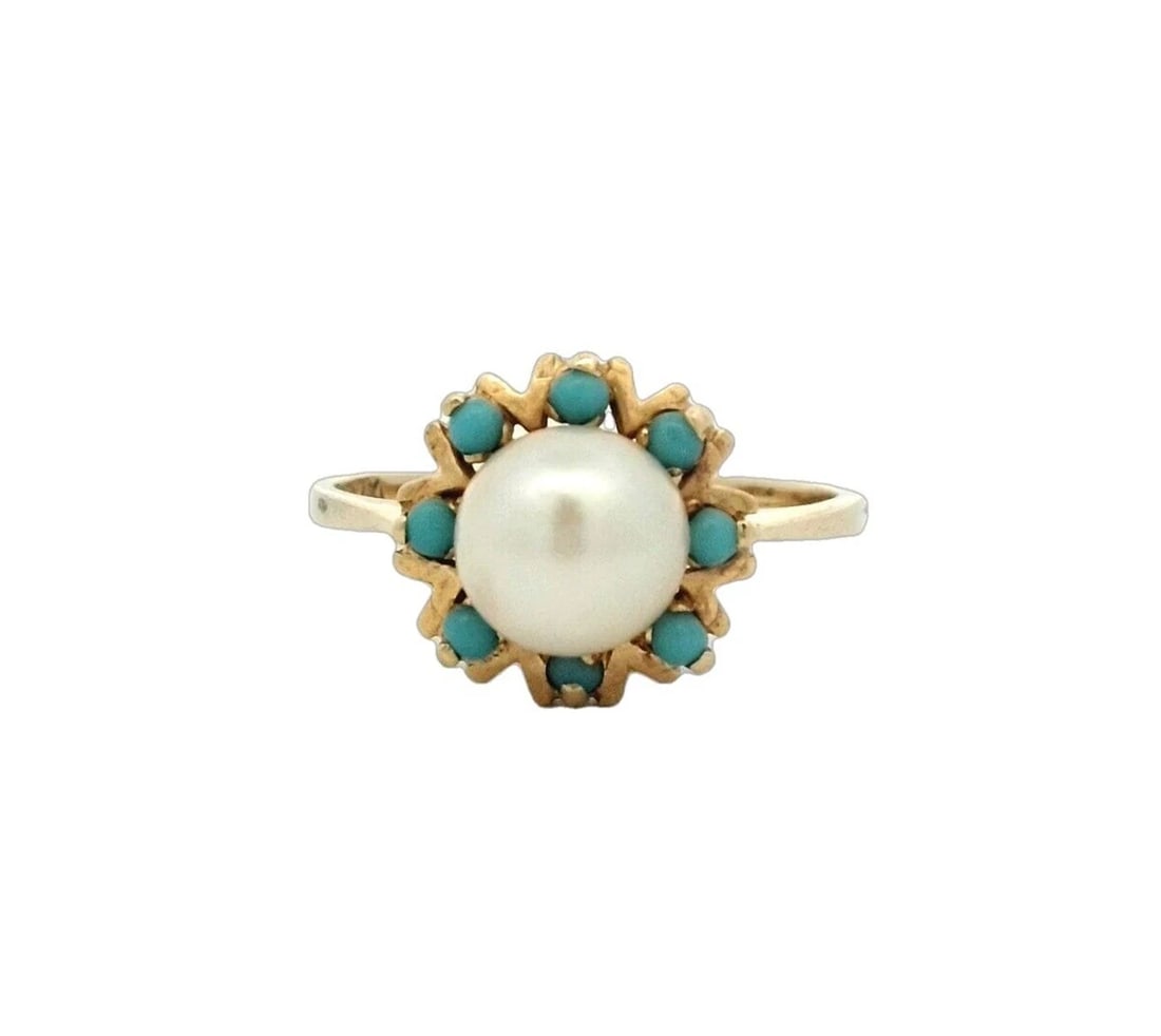 Pearl & Turquoise Ring In 14K Yellow Gold (1 of 4)