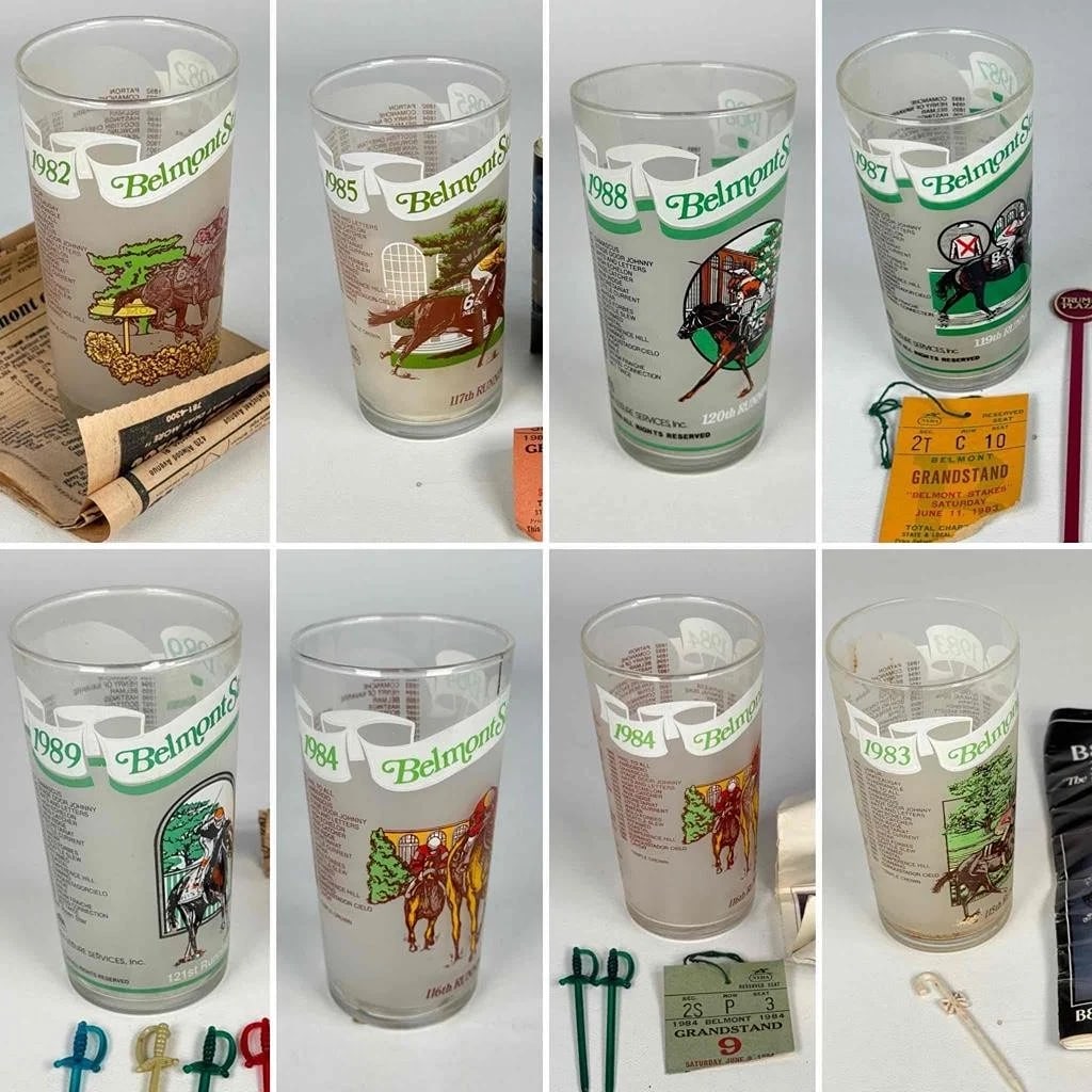Lot 8 1980s Belmont Stakes Souvenir Horse Racing Glass Programs Ticket Stubs Etc: Condition: Used,Country of Origin: United States