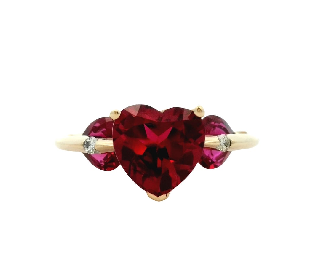 Red Heart Shape Stone Ring In 14k Yellow Gold: Condition: Pre-owned,Antique: No,Shape: Heart,Main Stone Creation: Simulated,Occasion: Anniversary, Birthday, Christmas, Engagement, Graduation, Mother's Day, Valentine's Day, Wedding,Color: