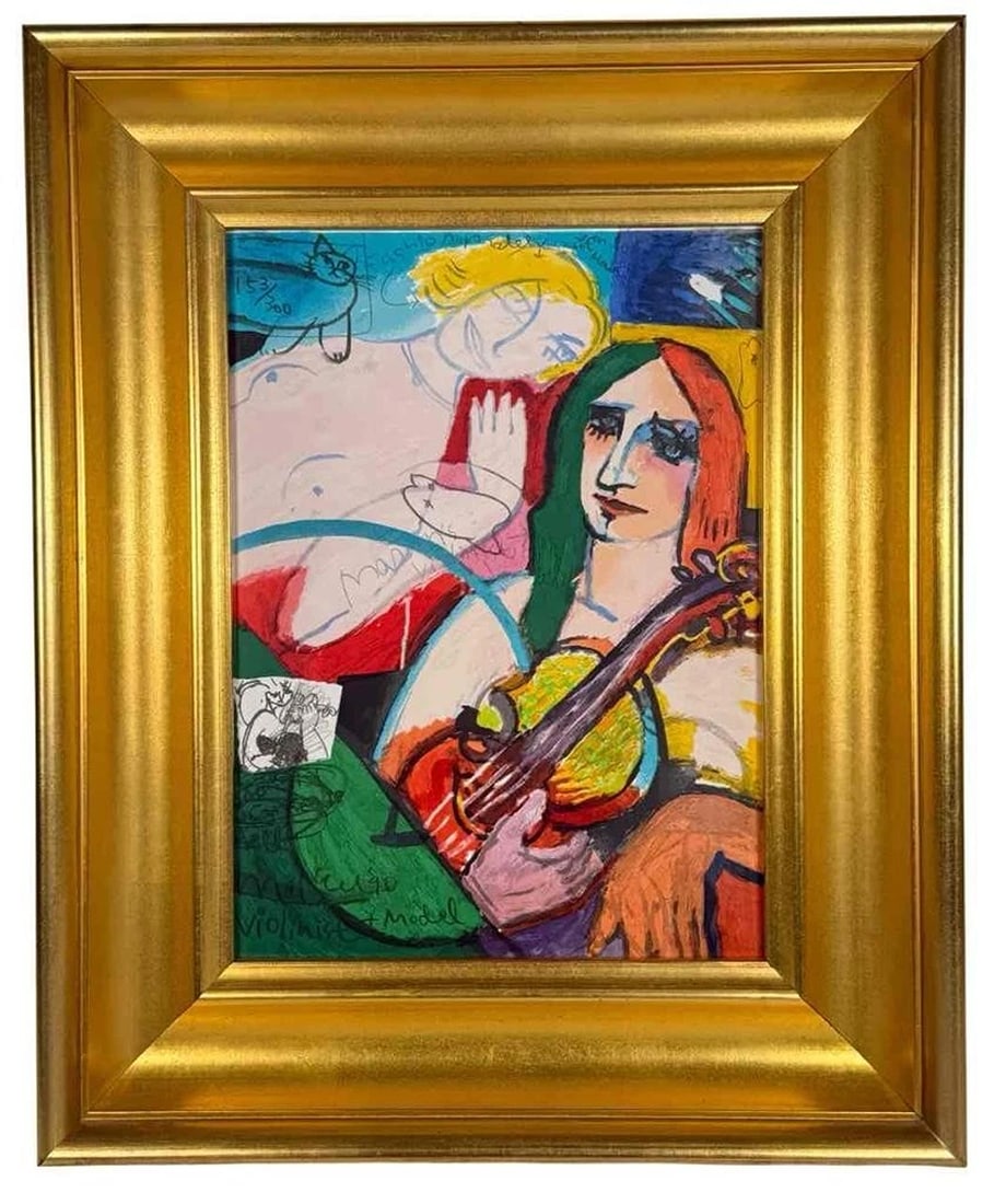 Michael Leu 1990 Violinist & Model 153/300 Serigraph Art Print Signed Gilt Frame (1 of 13)