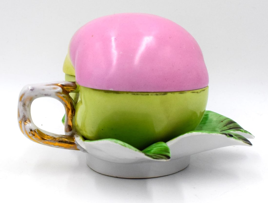 Russian Hand Painted Kuznetson Apple Porcelain Box with Underplate, Circa 1920: Condition: Used,Culture: Russian,Country of Origin: Russian Federation