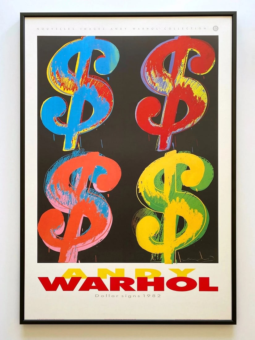 ANDY WARHOL ESTATE RARE 1989 1ST ED LITHO PRINT LRG FRAMED POSTER "$ SIGNS" 1982 (1 of 12)