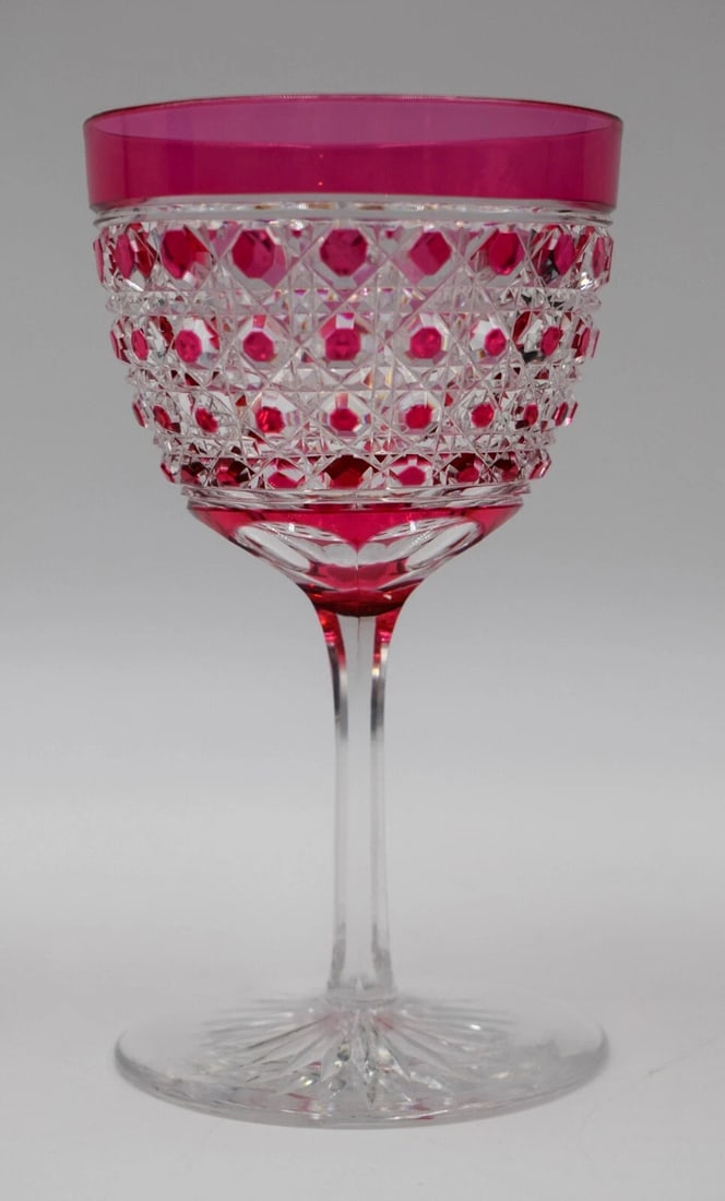 Cranberry Cut to Clear Overlay Wine Glass - Fine cutting, Circa 1900 (1 of 6)