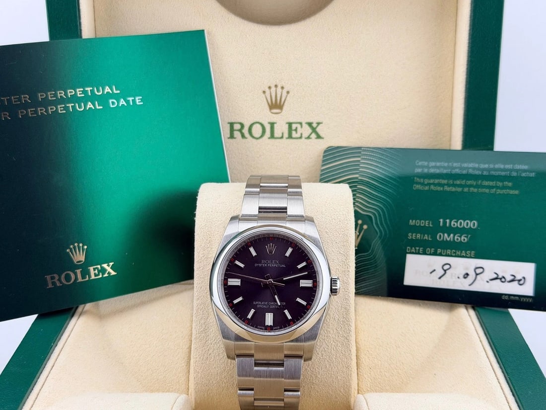 Rolex Oyster Perpetual 36 116000 36mm Grape Dial Stainless Steel Box Paper (1 of 6)