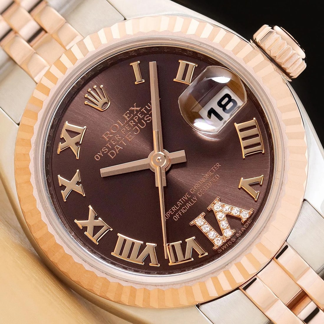 ROLEX DATEJUST 179171 CHOCOLATE ROMAN VI DIAMOND 18K ROSE GOLD STEEL WATCH (1 of 11)