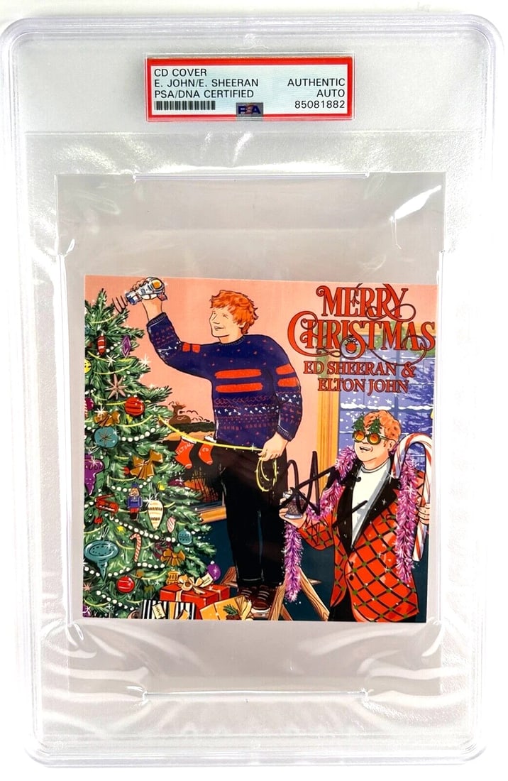 ELTON JOHN ED SHEERAN Signed Slabbed Encapsulated "Merry Christmas" PSA DNA 882 (1 of 2)