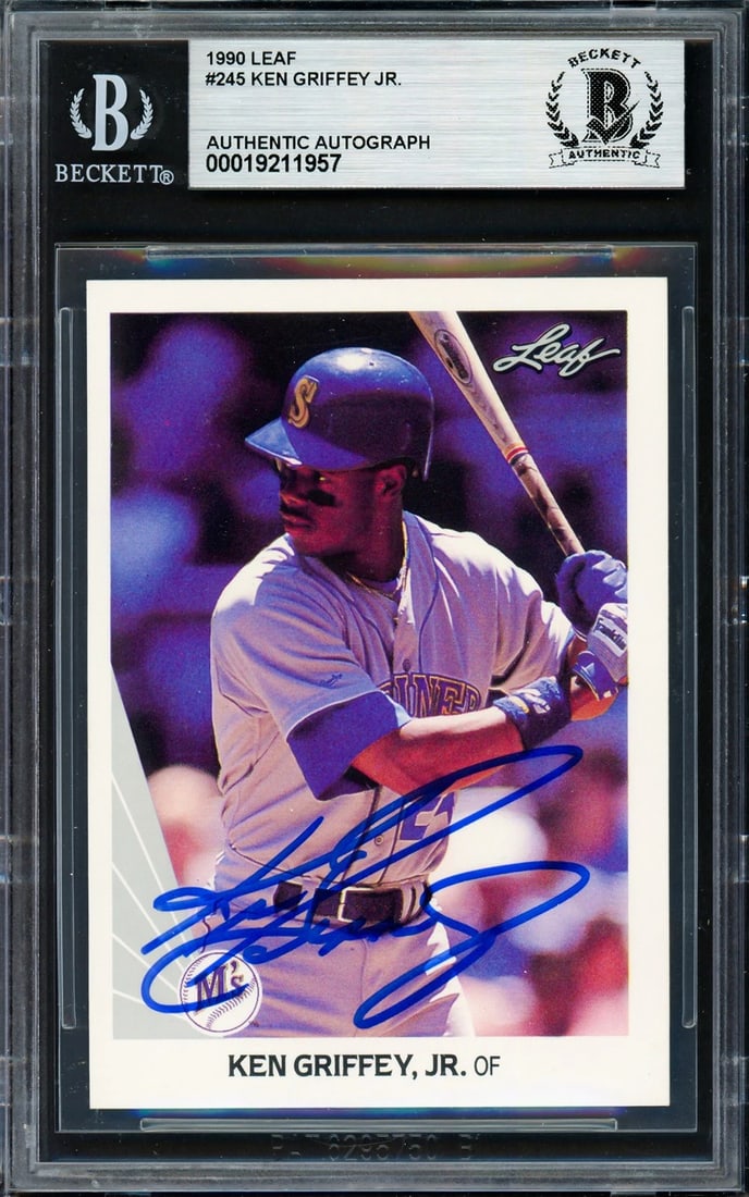 Ken Griffey Jr. Signed 1990 Leaf Card 245 Seattle Mariners Beckett (1 of 2)