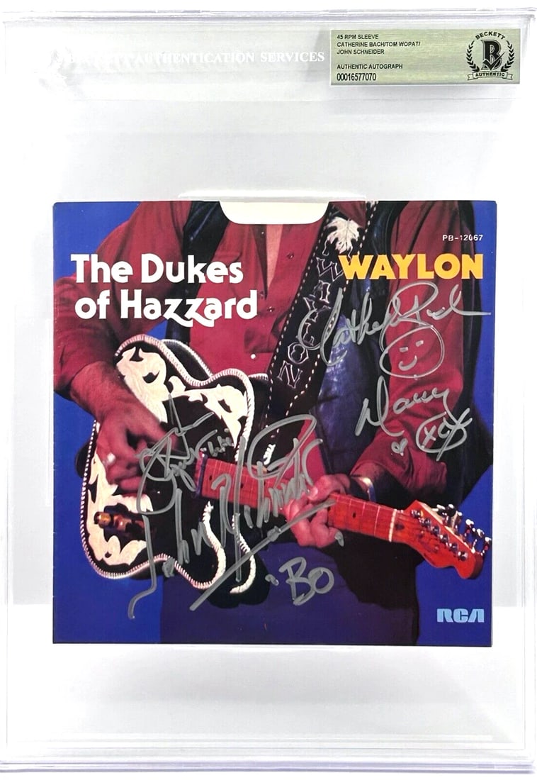 BACH WOPAT SCHNEIDER Signed Auto Encapsulated 45 Sleeve Dukes of Hazzard BAS (1 of 2)