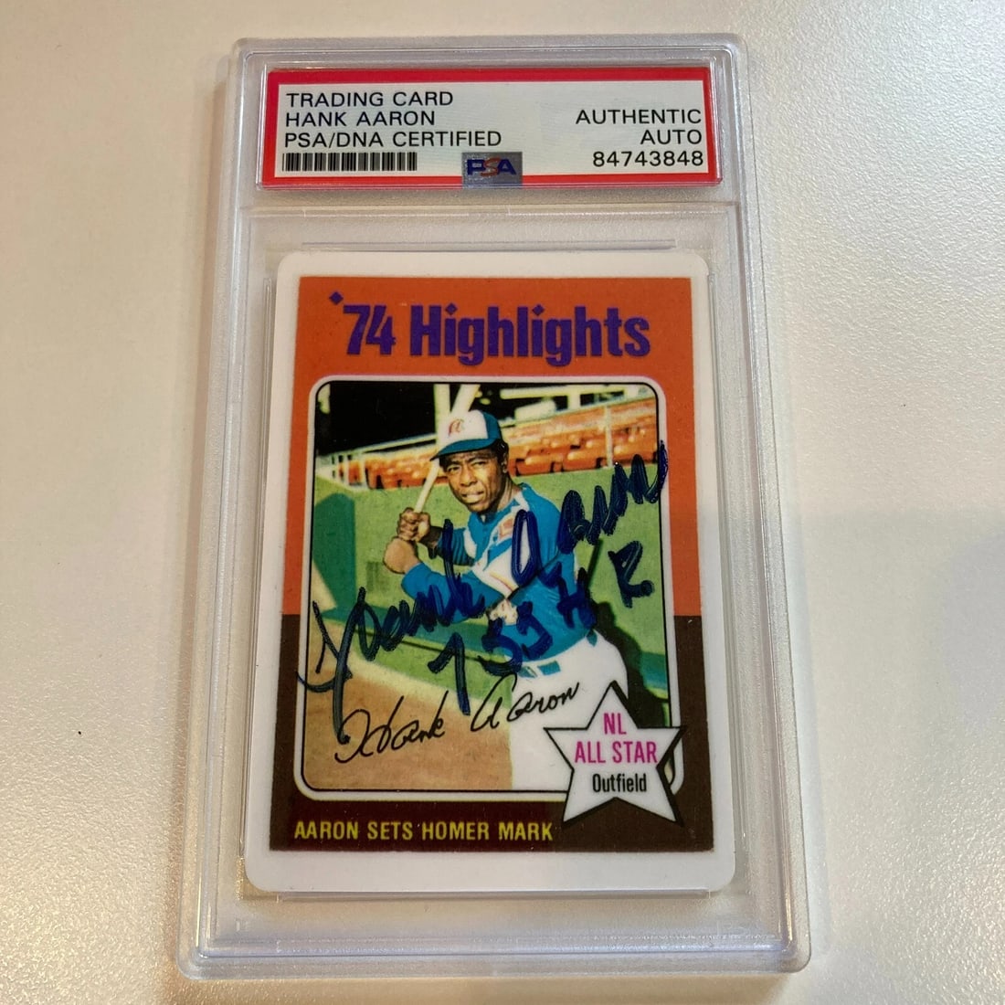 1975 Topps Hank Aaron 755 Home Runs Signed Porcelain Baseball Card PSA DNA (1 of 2)