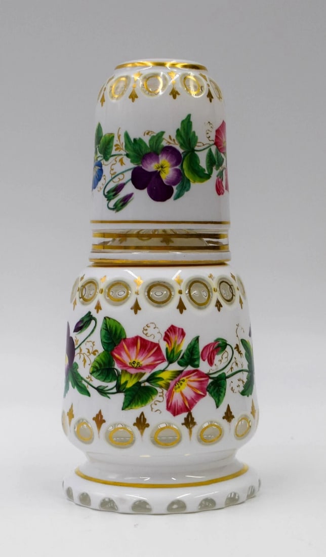 Amazing 19th Century Bohemian Cut to Clear Hand Painted Tumble Up: Amazing 19th Century Bohemian Cut to Clear Hand Painted Tumble Up. Measures 6 1/2" high by 3" wide.