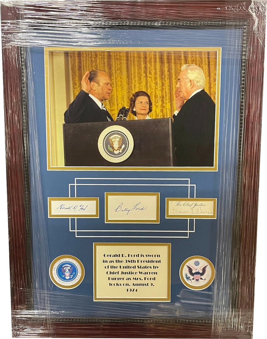 Gerald Ford/Betty Ford/Chief Justice Warren Burger signed Cut sigs Framing - JSA (1 of 2)