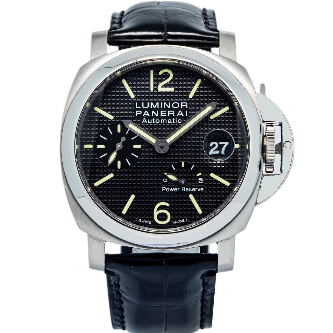 Panerai Luminor PAM00241 Automatic Stainless Steel Black Dial Men's Watch 40mm: Case Size40mmWrist Fit7 inchesBoxNoPapersNoCondition — Used - Like NewFull SpecificationsBrandPaneraiCustomizedNoSerial #OP6767BB13*****GenderMen'sBand MaterialLeatherBand ColorBlackBezel