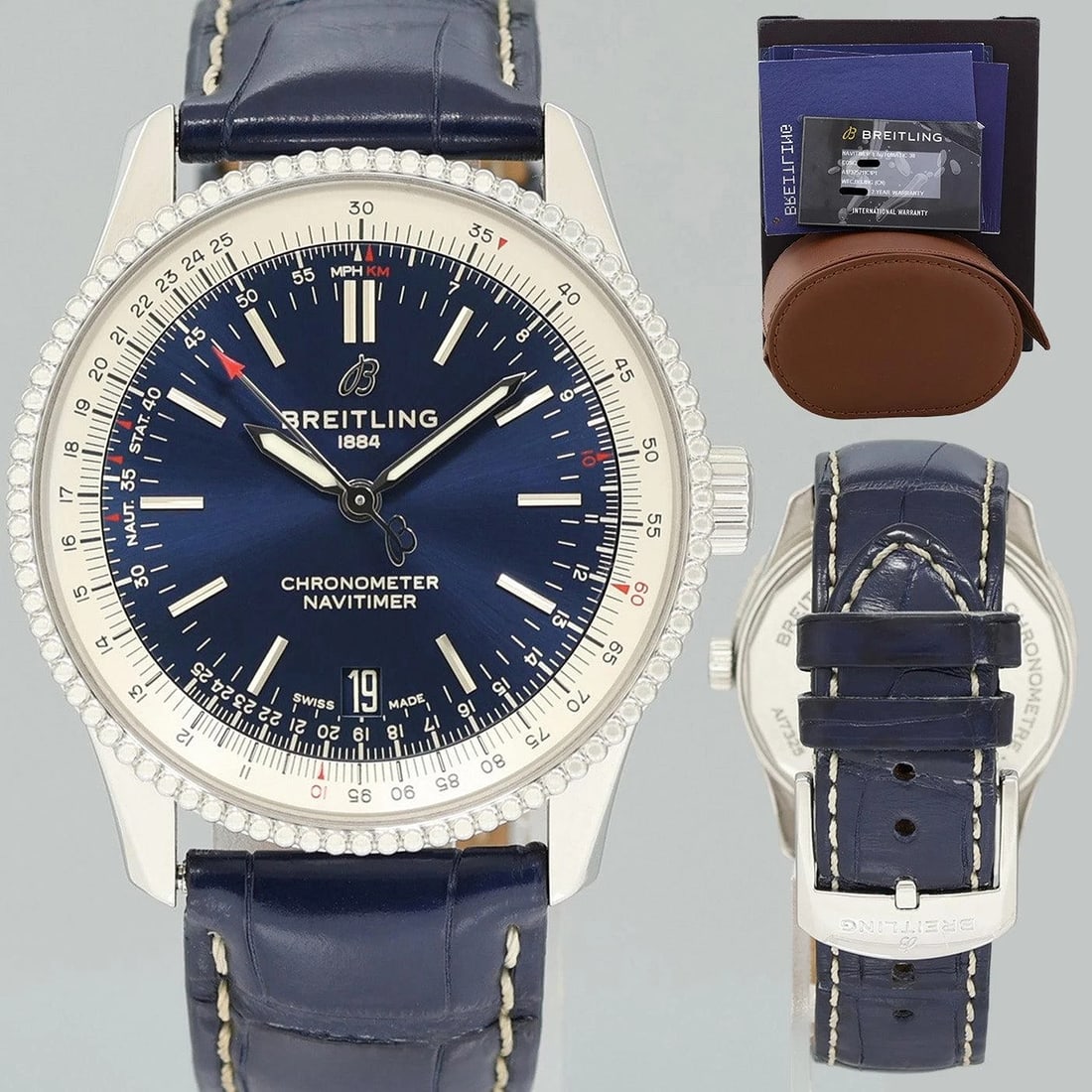PAPERS MINT Breitling Navitimer Blue Leather Chronograph 38mm A17325 Watch Box (1 of 7)