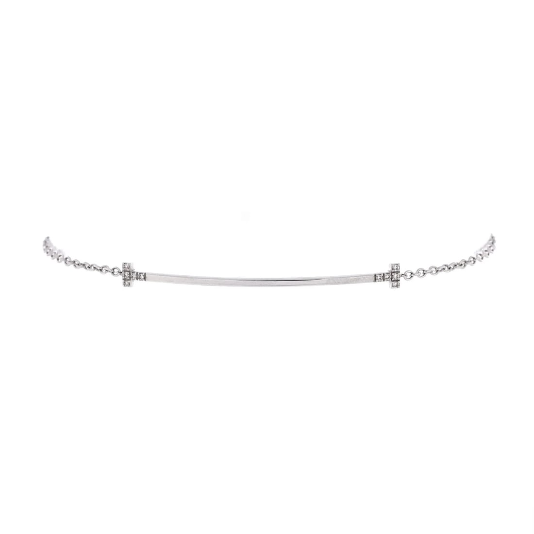 Tiffany & Co. T Smile Chain Bracelet 18K White Gold with 10 Diamonds Medium: Condition: Pre-owned - Good,Brand: Tiffany & Co.,Main Stone: Diamond,Metal: 18K White Gold,Metal Purity: 18K,Style: Chain,Type: Bracelet,Color: White Gold,Material: 18K White Gold, Diamond