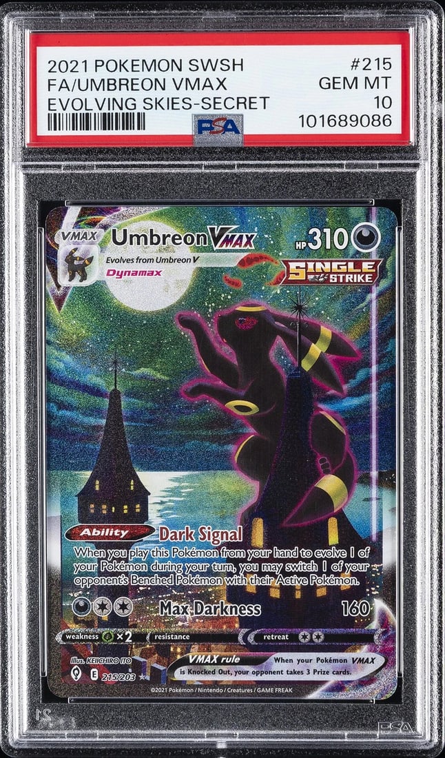 2021 POKEMON SWORD & SHIELD EVOLVING SKIES SECRET FULL ART/UMBREON VMAX PSA 10: Condition: Graded - PSA 10: Professionally graded ,Graded: Yes,Set: 2021 POKEMON SWORD & SHIELD EVOLVING SKIES,Game: Pokémon TCG,Character: FULL ART/UMBREON VMAX,Card Name: FULL ART/UMBREON VMAX,Grad