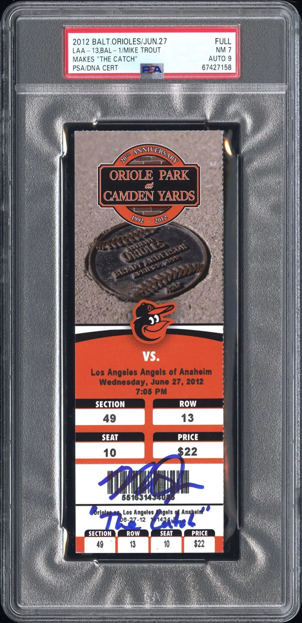 PSA/DNA Angels Mike Trout Signed Autographed 6/27/12 "The Catch" Ticket! AUTO: Sport: Baseball-MLB,Player: Mike Trout,Signed: Yes,Original/Reprint: Original,Autograph Authentication: Professional Sports Authenticator (PSA),Product: Ticket Stub,Team: Los Angeles Angels,Country