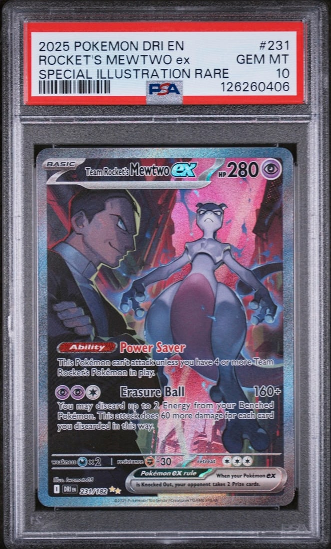 2025 POKEMON DRI EN-DESTINED RIVALS #231 TEAM ROCKET'S MEWTWO EX PSA 10 (1 of 2)