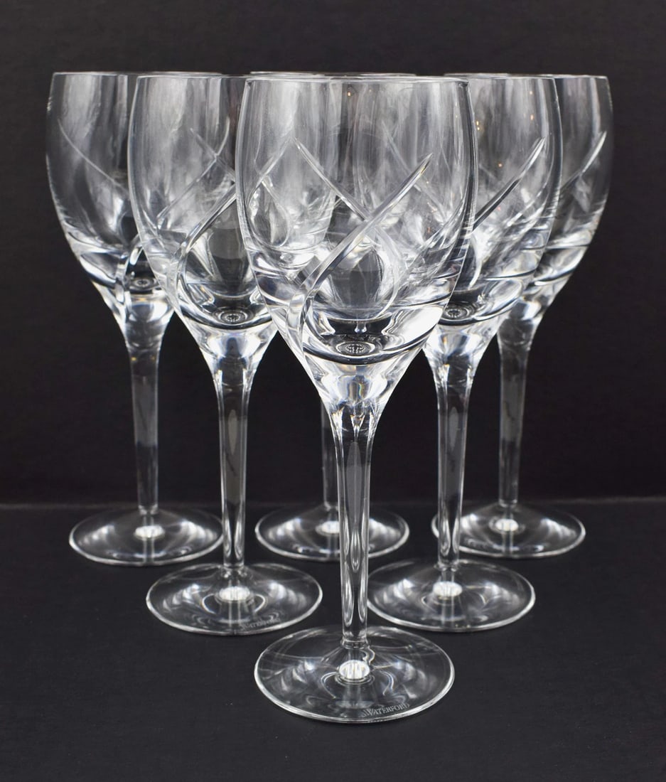 6 Waterford Cut Glass Water Goblets - Signed, Siren Pattern (1 of 8)