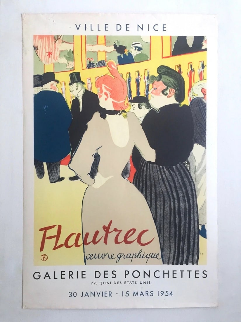TOULOUSE LAUTREC RARE 1954 LITHO PRINT FRENCH EXHBT POSTER AT MOULIN ROUGE 1892: Condition: Used,Features: RARE OUT OF PRINT,Width (Inches): 20",Listed By: Dealer or Reseller,Subject: Famous Paintings/Painters,Size: Medium (up to 36in.),Height (Inches): 30",Date of Creation: 1950-