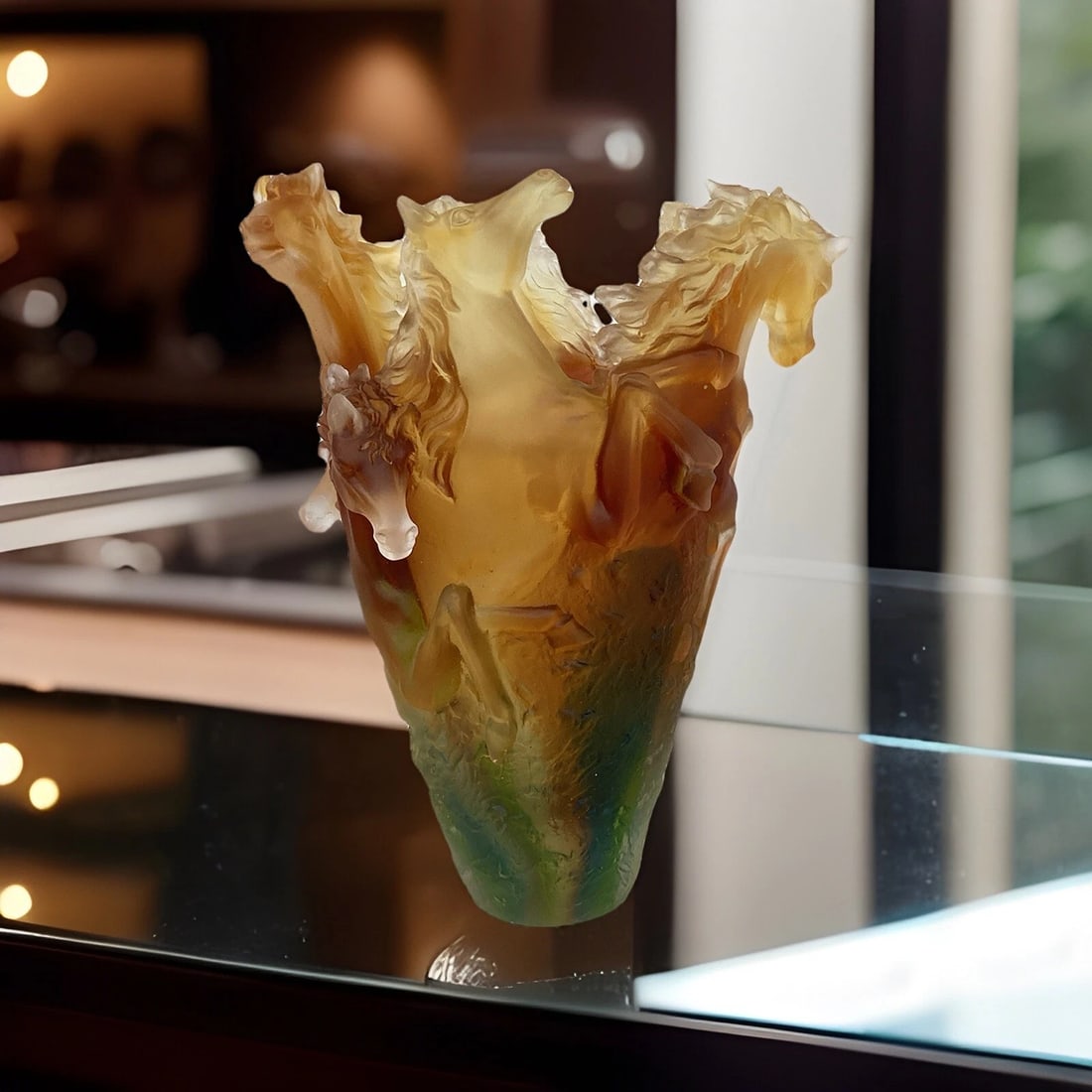 Xl Nancy Daum Style Horse Vase Amber Multi H9?? Heavy Art Glass Limited Edition (1 of 10)