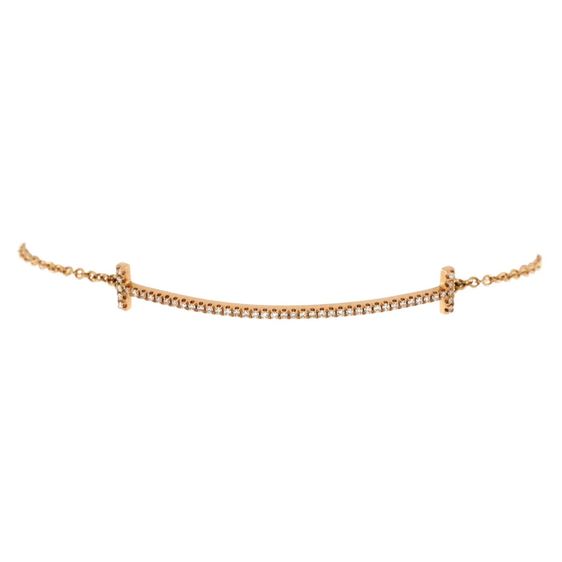 Tiffany & Co. T Smile Chain Bracelet 18K Rose Gold with Diamonds Medium: Condition: Pre-owned - Good,Brand: Tiffany & Co.,Main Stone: Diamond,Metal: 18K Rose Gold,Metal Purity: 18K,Style: Chain,Type: Bracelet,Color: Rose Gold,Material: 18K Rose Gold, DiamondEstimated Retai