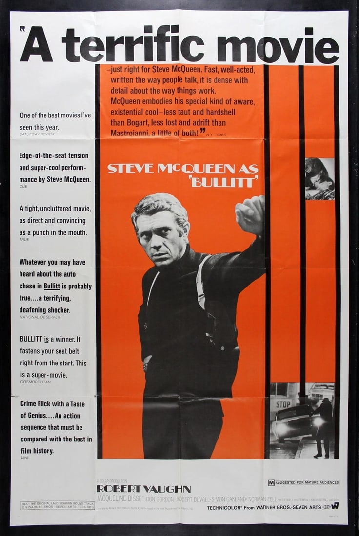 BULLITT STEVE MCQUEEN RARE 40 x 60 MOVIE POSTER 1969 (1 of 1)