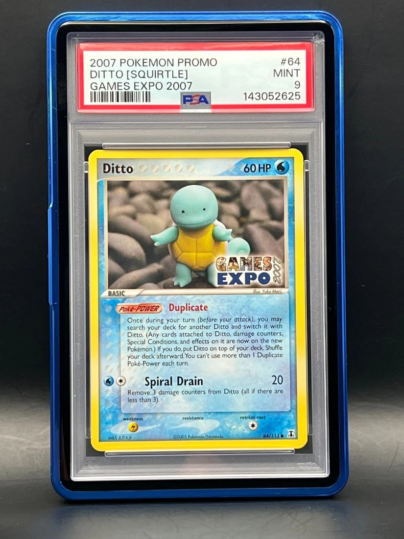 POP 20-PSA Mint 9- Ditto/Squirtle #64 (2007 Games Expo Stamped) Rare Promo: Condition: Graded - PSA 9: Professionally graded ,Convention/Event: Pokémon League,Card Size: Standard,Set: EX Delta Species,Year Manufactured: 2007,Material: Card Stock,Age Level: 6+,Vintage: Yes,Ra