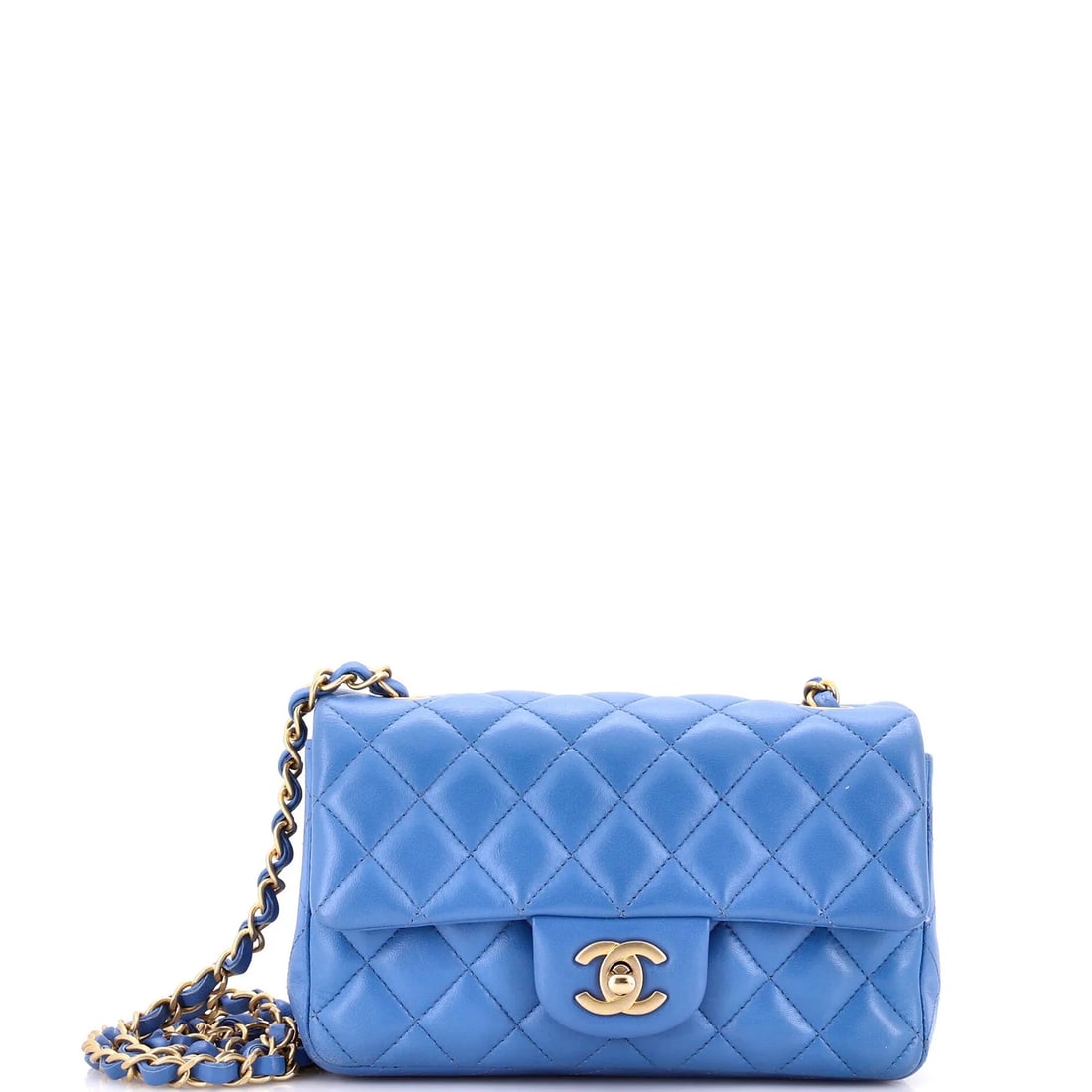Chanel Classic Single Flap Bag Quilted Lambskin Mini: Condition: Pre-owned - Good,Brand: Chanel,Exterior Material: Leather,Style: Cross Body Bags,Exterior Color: Blue,Department: Women,Size: MiniCondition: Very good. Exterior: scuffs, corner wear, minor