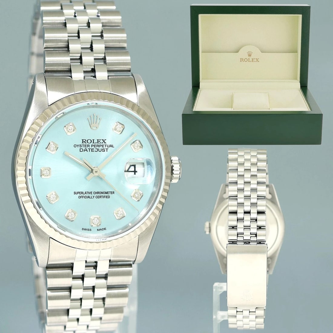 MINT Rolex DateJust 16234 Blue Diamond Jubilee White Gold Fluted 36mm Watch Box: Condition: Pre-owned - Excellent,Brand: Rolex,Department: Men,Type: Wristwatch,Customized: Yes,Country of Origin: SwitzerlandBrandRolex (Guaranteed Authentic)Model DateJustReference Number16234Serial