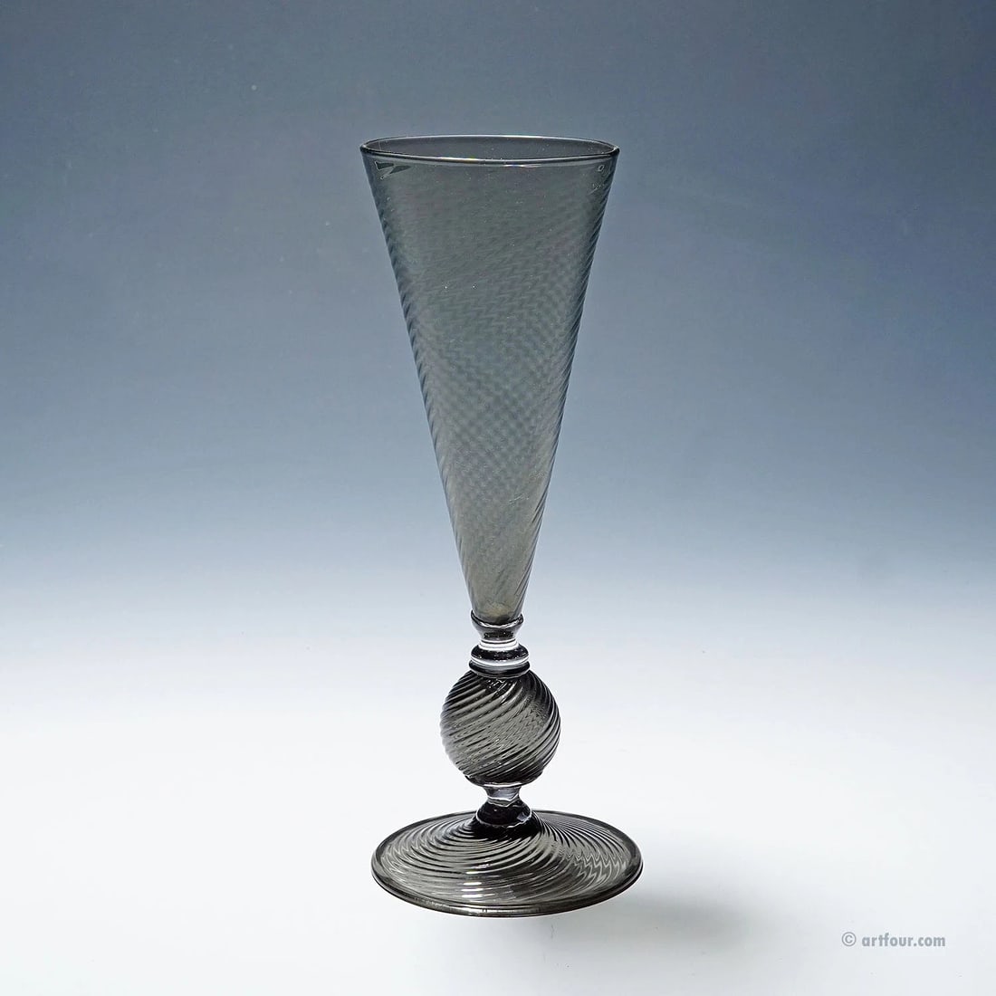 Vetro Soffiato Glass Vase, Venini Murano ca. 1950s: Condition: Used,Brand: ArtGlass,Type: Vase,Country of Origin: ItalyA 'Vetro Soffiato' (blown glass) glass vase in turned grey glass, probably designed by Vittorio Zecchin or Napoleone Martinuzzi. Manu