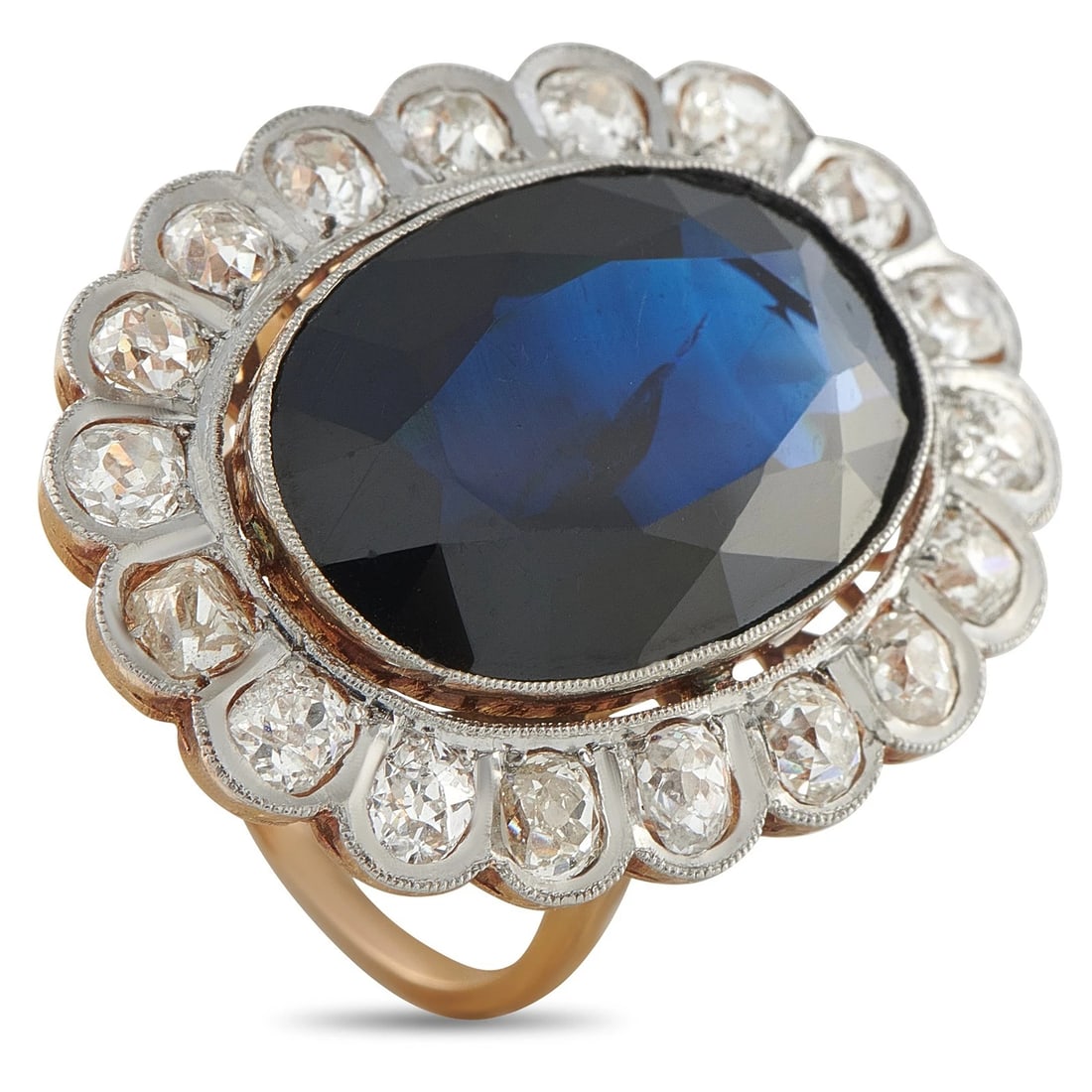 14K Rose and White Gold 1.80ct Diamond and Sapphire Cocktail Ring: Condition: Pre-owned - Good: This item has been gently used but is in good condition. It might have a few signs of wear, like light scratches or tarnishing. All imperfections should be shown and descr