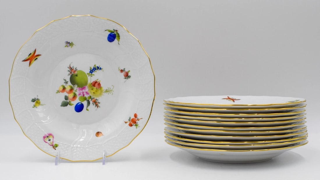 12 Herend Hand Painted Fruits & Flower Dessert/Salad Plates - Mint Condition: Condition: Used,Brand: Herend,Type: Dessert/Salad,Theme: Flower,Set Includes: Dessert Plate, Salad Plate,Features: Hand Painted,Material: Porcelain,Country of Origin: Hungary