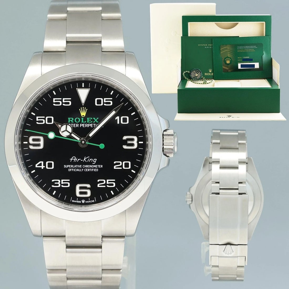2023 NEW PAPERS Rolex Air-King 126900 Green Arabic 40mm Steel Oyster Watch Box: Condition: Pre-owned - Excellent,Brand: Rolex,Department: Men,Type: Wristwatch,Country of Origin: Switzerland