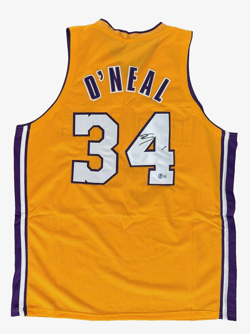 Shaq Shaquille O'Neal Signed Yellow Gold Custom Jersey Beckett Witnessed: Player: Shaquille O'Neal,Sport: Basketball-NBA,Signed: Yes,Autograph Authentication: Beckett,Original/Reprint: Original,Product: Jersey,Country of Origin: United States
