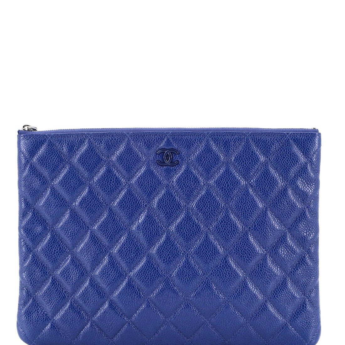 Chanel O Case Clutch Quilted Caviar Medium: Condition: Pre-owned - Excellent,Brand: Chanel,Exterior Material: Leather,Style: Clutches,Exterior Color: Blue,Department: Women,Size: Medium
