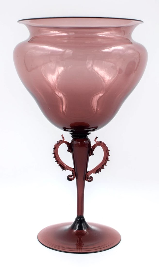 Antique Murano Venetian Art Glass Vase - Purple, Circa 1900 with Handles: Measures 10 1/4" high by 5 1/2" wide. Condition: Used,Brand: Murano,Origin: Venice,Type: Vase,Color: Purple,Material: Glass,Production Style: Art Glass,Country of Origin: Italy