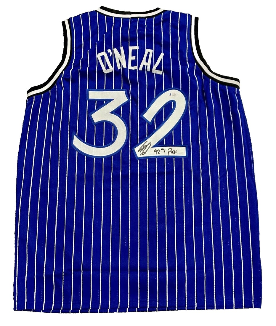 Shaq Shaquille O'Neal Signed '92 #1 Pick Blue Custom Jersey Beckett Witness: Player: Shaquille O'Neal,Sport: Basketball-NBA,Autograph Authentication: Beckett,Original/Reprint: Original,Product: Jersey,Country of Origin: United States