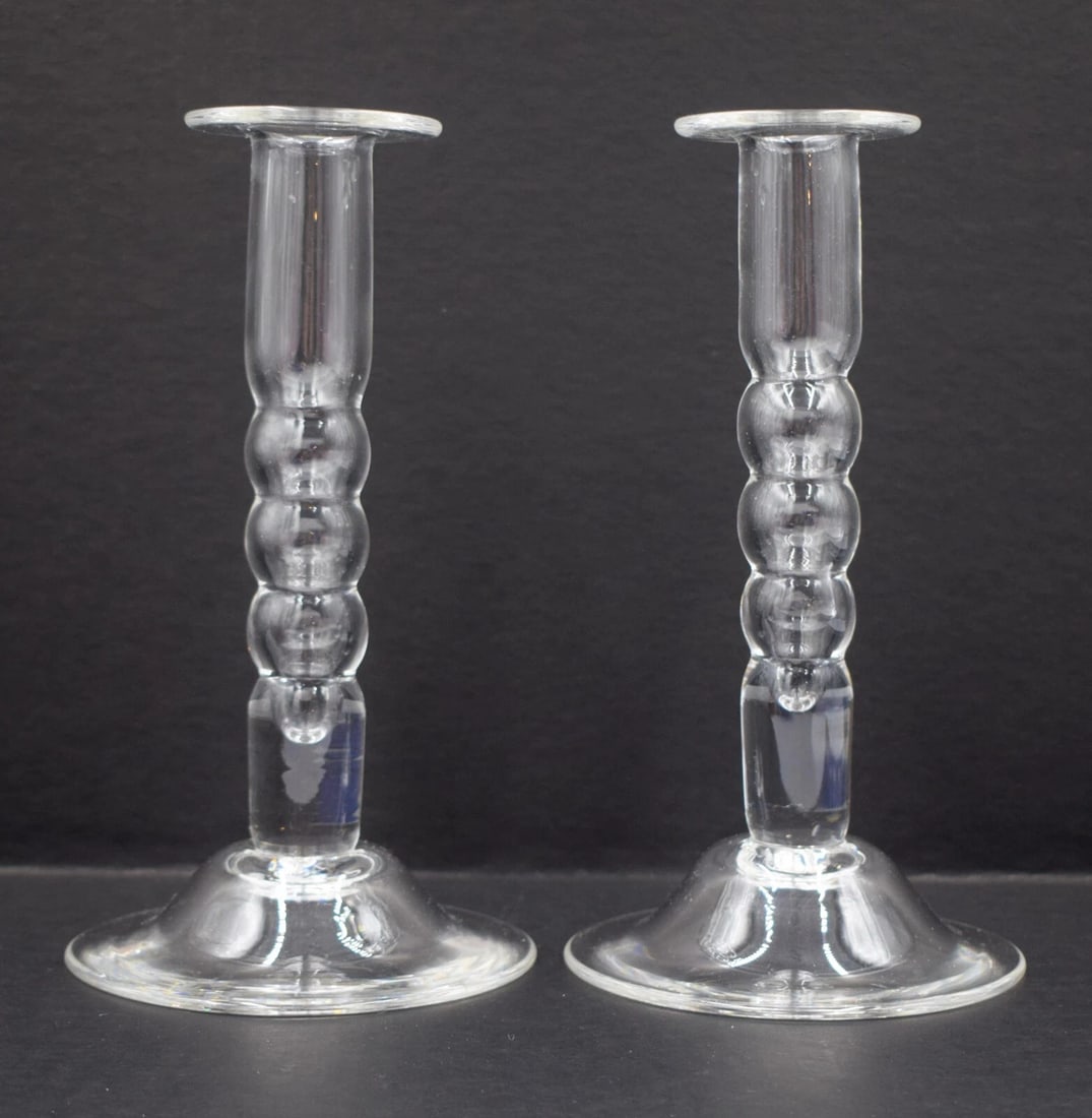 Pair of Steuben Art Glass Crystal Candlesticks - Signed (1 of 8)